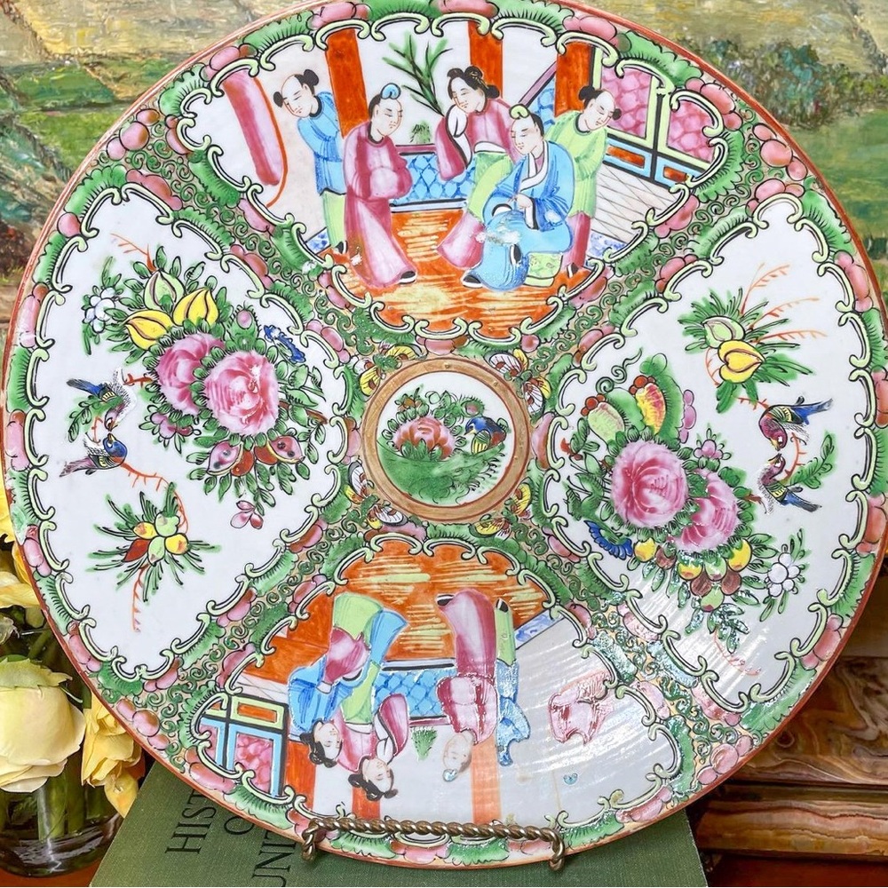 EXTRA LARGE Antique Rose Medallion Charger Mid 19th century